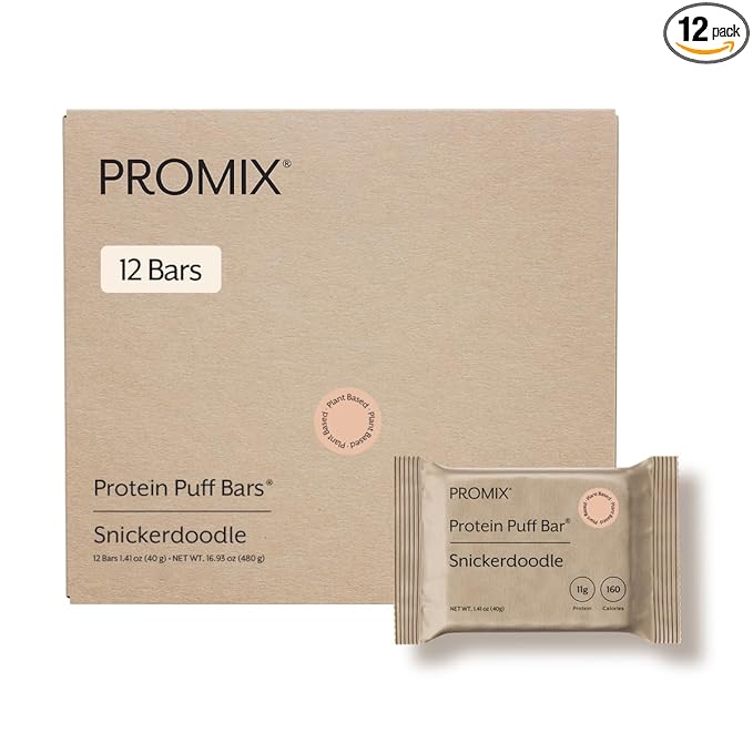 ProMix Nutrition Protein Plant Based Puff Bars - Snickerdoodle - Marshmallow Crispy Treat - High Protein &amp Low Calorie - 12 Bars