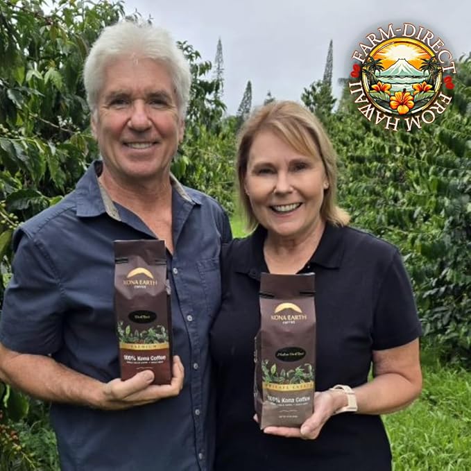 KONA EARTH 100% Kona Coffee Classic Medium Roast Whole Bean (8oz) Farm-Direct Authentic Hawaiian Kona Coffee beans from Hawaii’s Big Island Micro-Batch-Roasted