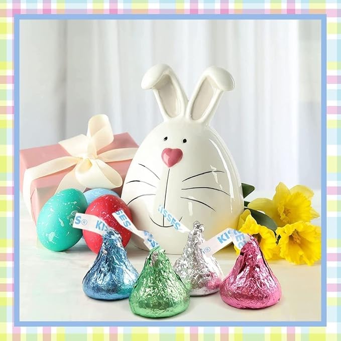 Easter Kisses Milk Chocolate (2 LB.) Bulk Wrapped in Beautiful Pastel Blue Pink Green &amp Silver Foil