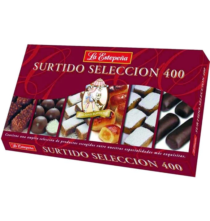 La Estepena Surtido Seleccion Mix of Mantecados Polvorones chocolates and mazapan- traditional Spanish Christmas sweet 400 Grs