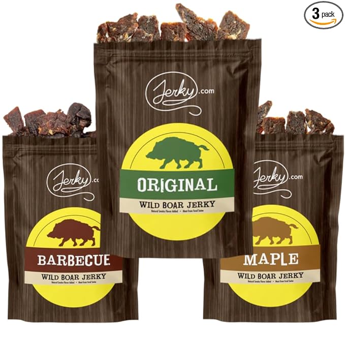 Jerky.com Exotic Wild Boar Jerky Sampler - Wild Game Meat Snacks Exotic Snacks High-Protein All-Natural No Added Preservatives - Healthy Snacks for Adults - 1.75 oz. (Pack of 3)