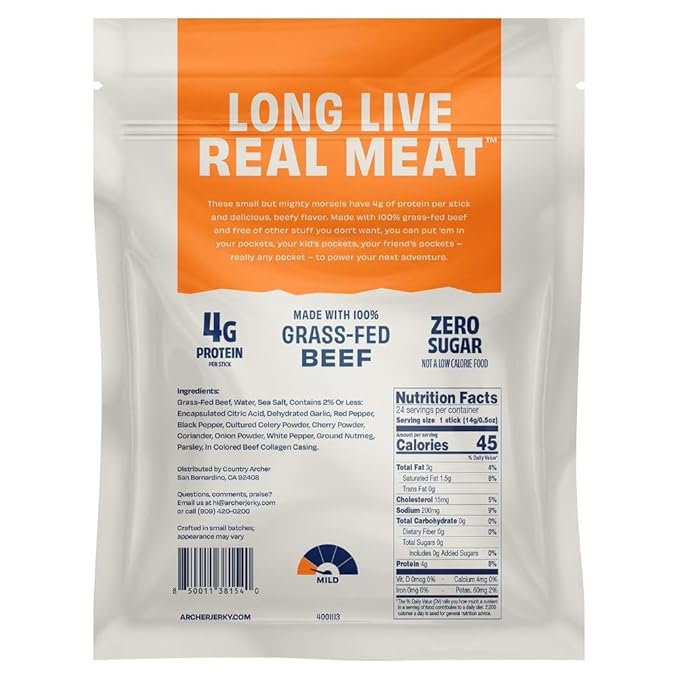 100&amp Grass-Fed Beef Sticks Minis Original 0.5oz Sticks (24 count)