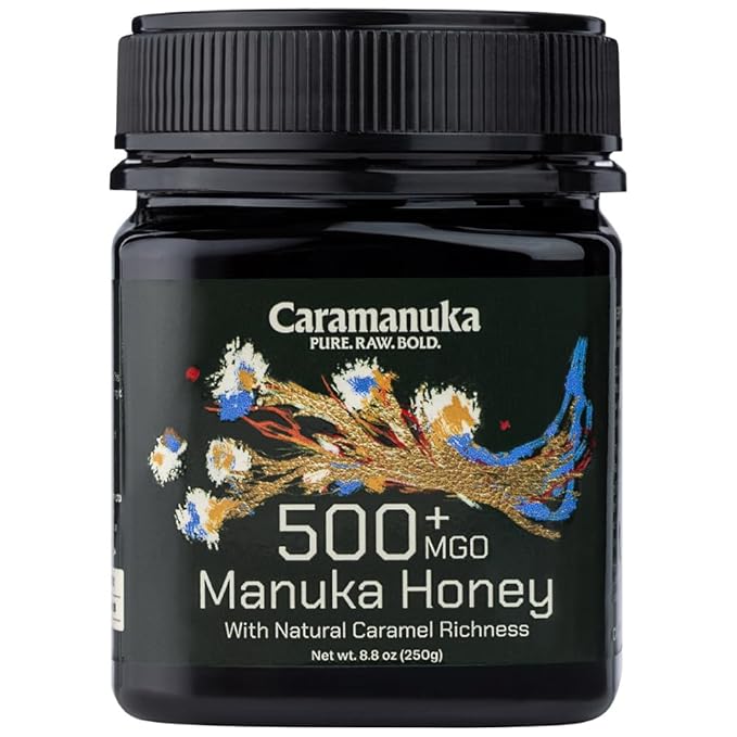 Caramanuka Manuka Honey MGO 500 – 100% Raw &amp Unfiltered Australian Honey Independently Lab-Tested for MGO &amp Glyphosate Bold Caramel Flavor 8.8 oz (250g)