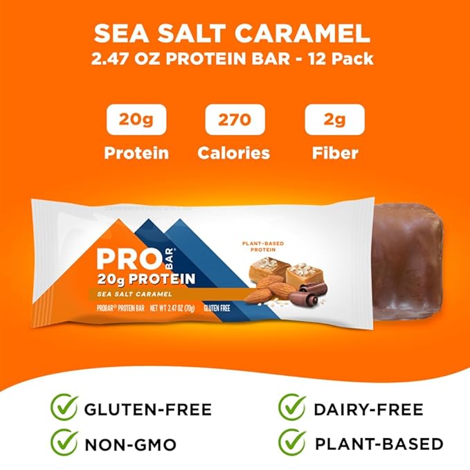 PROBAR - PROTEIN Bar Sea Salt Caramel Non-GMO Gluten-Free Healthy Plant-Based Whole-Food Ingredients Natural Energy (12 Count)