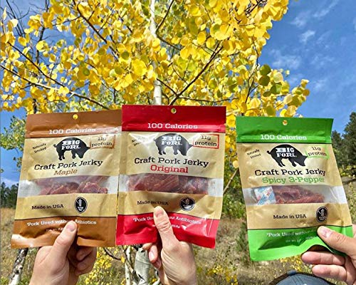 Big Fork Craft Pork Jerky Variety Pack – 3 Flavors to Try (Original Maple Spicy 3-Pepper) | Bacon-Inspired Small-Batch Jerky | 100% Berkshire Pork | Keto Paleo Gluten-Free | 3 Bags (2.25 oz Each)