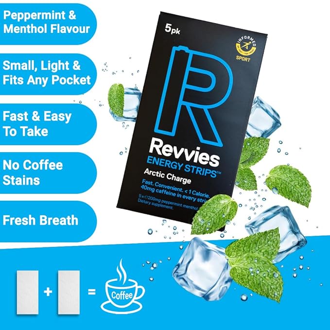Revvies Energy Strips | Arctic Charge | 50 Strips | 40mg Caffeine Strip | 2 Strip = Coffee/Energy Drink | Less than 2 Calories | Vegan 10 x 5PK…