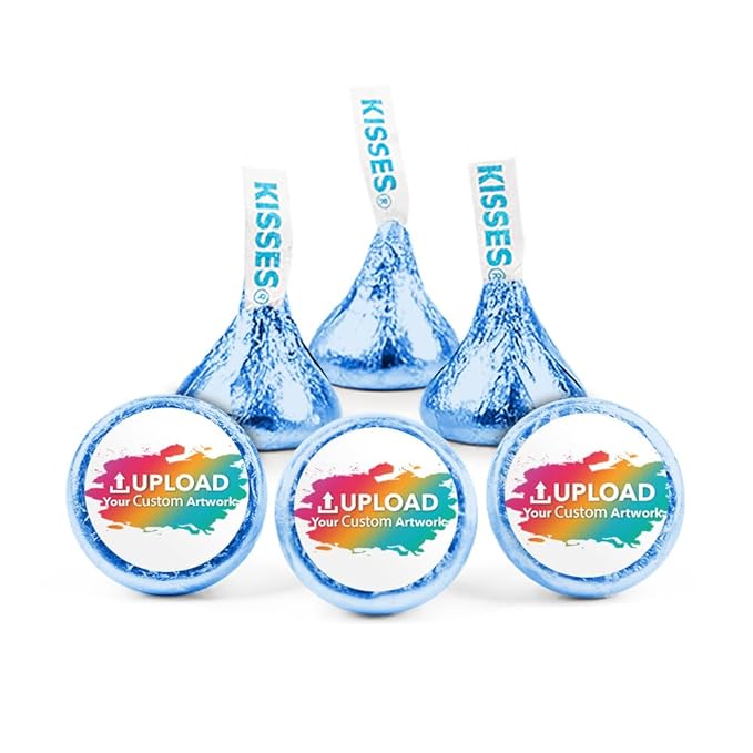 400ct Personalized Candy Promotional Items Light Blue Kisses with DIY Photo or Logo Stickers Chocolate Party Favors for Birthday Wedding