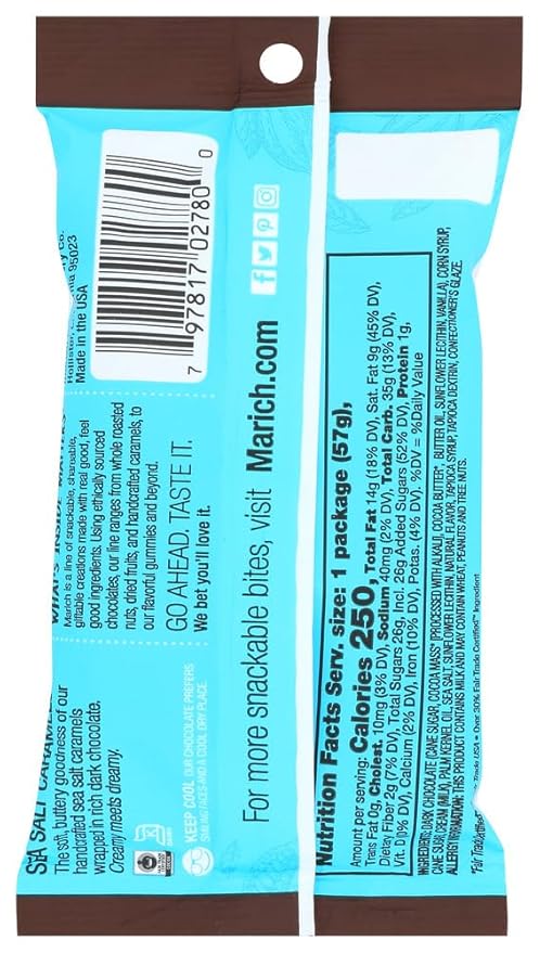 Marich Dark Chocolate Salted Caramels 2.1 Ounce Bag (Pack of 12)