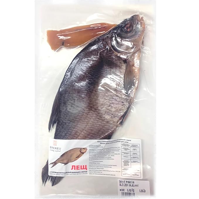 Bakreu Dried Salted Lesch Fish Whole 14-16 oz up to 400g Gutted with Caviar Dried Bream Fish Jerky Seafood Snack Product of Ukraine