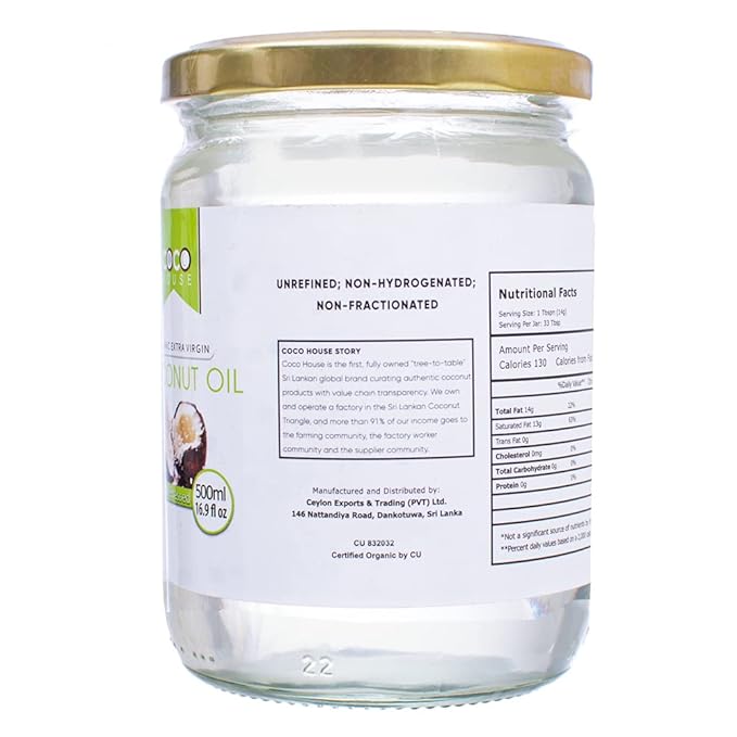 Coco House Organic Extra Virgin Coconut Oil Unrefined Unrefined Cold Pressed USDA Organic (16.90 Oz)