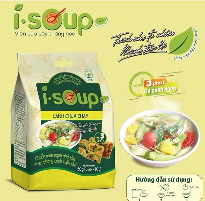 Set 3 canh I-Soup Vietnamese Instant Soup Mix Variety Pack Canh Ngot Thit Bam Canh Chua chay Bamboo Mushroom 3 Flavors