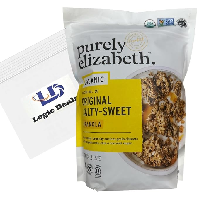 Purely Elizabeth Organic Original Salty-Sweet Ancient Grain Granola Gluten-Free Non-GMO (1 Ct 24oz Bag) + Logic Dealz Zip Loc Baggie-To-Go