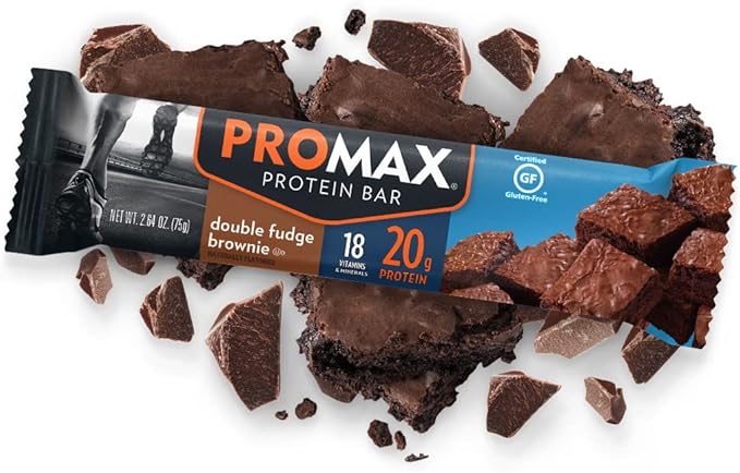 Promax Protein Bar Double Fudge Brownie 20g High Protein Gluten Free 12 Count