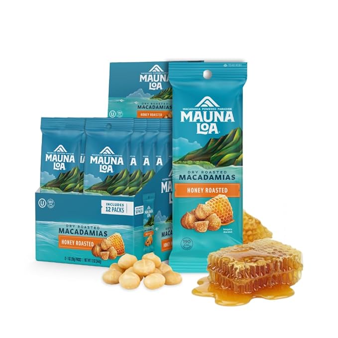 Mauna Loa Honey Roasted Macadamia Nuts 12 Pack of 1 oz Single Serve Snack Bags Gluten Free Sweet &amp Crunchy Hawaiian Snack