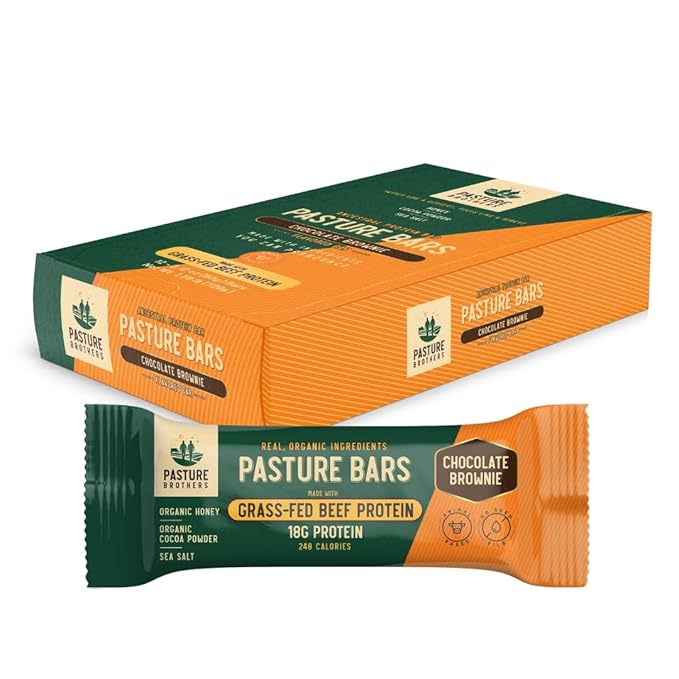 Pasture Brothers Grass-Fed Protein Bars - 18g Protein Seed Oil Free &amp Gluten Free - Clean Energy Snack with Organic Ingredients No Artificials (12-Pack Chocolate Brownie)