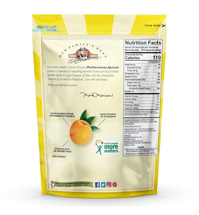 Mariani | Mediterranean Dried Apricots | Healthy Snacks for Kids &amp Adults | Dried Fruit | Vegan Snacks | Gluten Free Snacks | No Sugar Added Fat Free Non GMO | 40 Ounces (Resealable Bulk Bag)