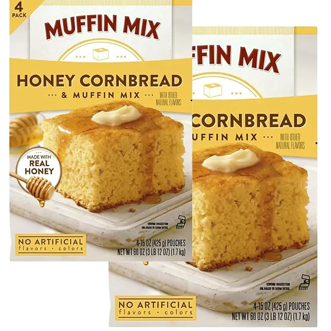 Natural Honey Cornbread and Muffin Mix 60 oz Bakes 48 Cornbread Squares (2 Pack)