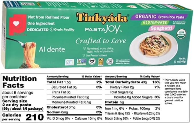 Tinkyada Organic Gluten-Free Brown Rice Pasta Variety Pack 8 Pack – Elbow Spaghetti Lasagne &amp Penne – Certified Organic Wheat-Free Made from Brown Rice