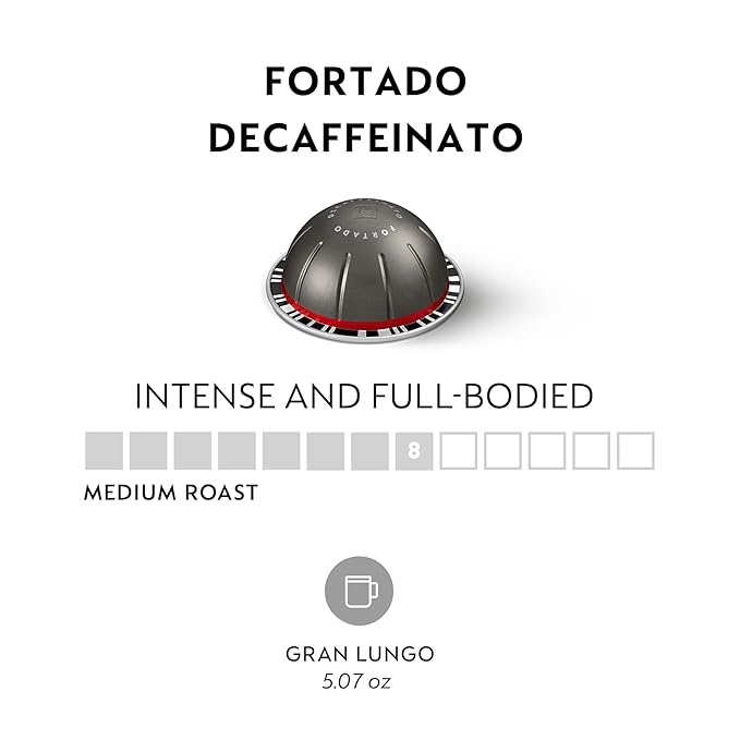 Nespresso Capsules Vertuo Fortado Decaffeinato Gran Lungo 30-Count Coffee Pods Brews 5.0 oz.