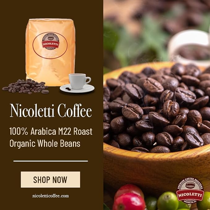 Nicoletti Coffee Espresso (100% Arabica M22 Roast) 2lb Organic Whole Beans