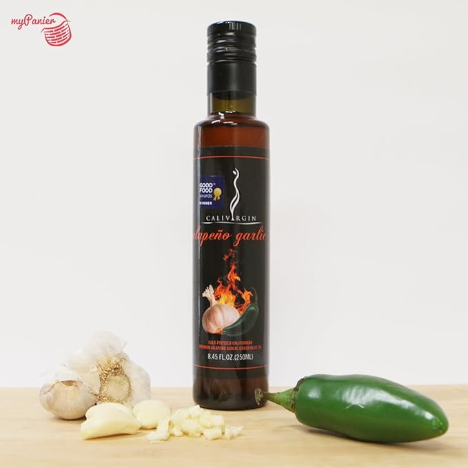 Calivirgin Jalapeno Garlic Flavored Olive Oil - Jalapeno Garlic Infused Extra Virgin Olive Oil - Cold Pressed Olive Oil - Jalapeno Olive Oil - No Preservatives Organically Grown Olives - 250ml