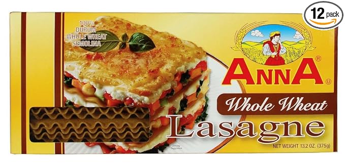 Anna Whole Wheat Lasagne Pasta 13.2 Ounce Packages (Pack of 12)