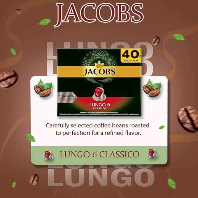 Jacobs Lungo 6 Classico 5x40 CAPSULES Coffee Capsules Compatible with (049 USD/1 CAP)