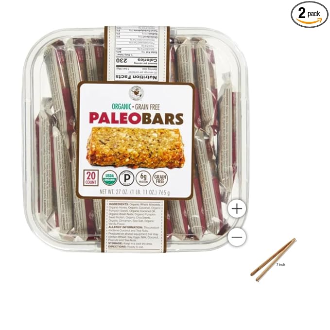 1 PALEO BARS 2O CT AND MINI TONGS Universal Bakery Organic Paleo Bars 1.35 Ounce (1 x20 Count)+ mini tongs (2 Pcs SET)