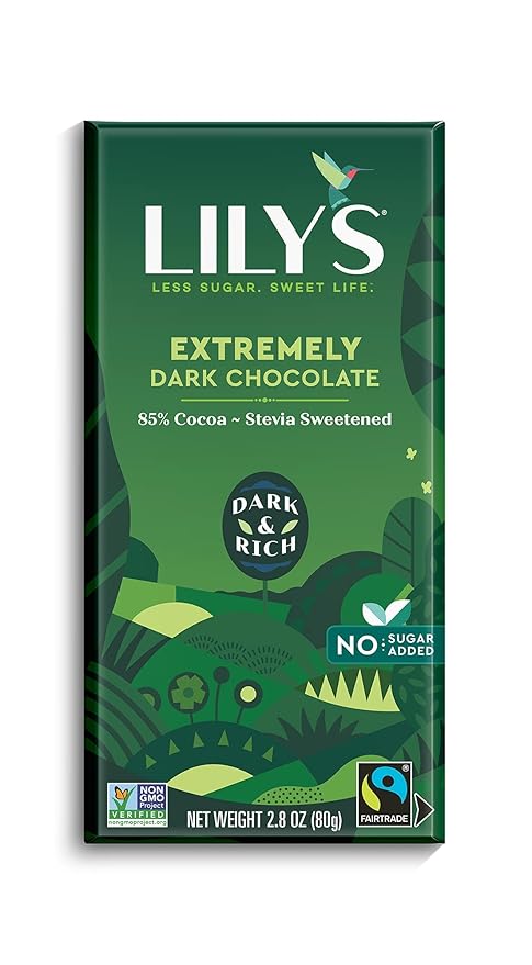 Extremely Dark chocolate Bar by Lily's | Stevia Sweetened No Added Sugar Low-Carb Keto Friendly | 85% Cocoa | Fair Trade Gluten-Free &amp Non-GMO | 4 Pack