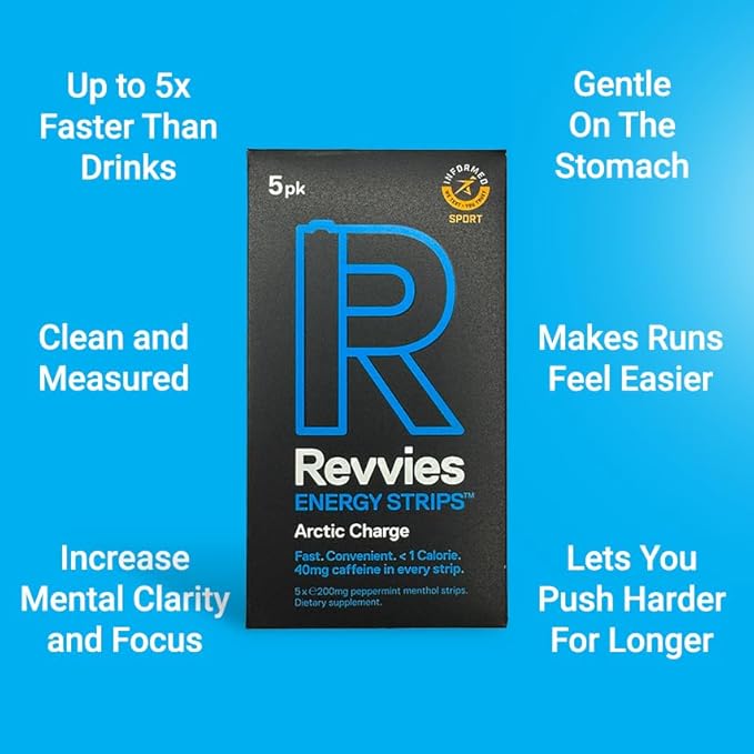 Revvies Energy Strips | Arctic Charge | 50 Strips | 40mg Caffeine Strip | 2 Strip = Coffee/Energy Drink | Less than 2 Calories | Vegan 10 x 5PK…