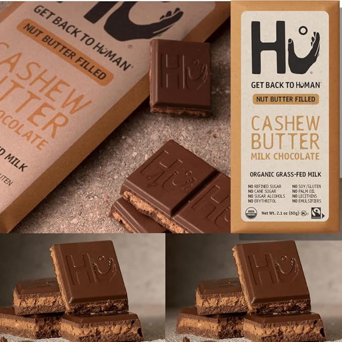 Hu Chocolate Milk Chocolate Bars Variety Pack 5 Count (Simple Hazelnut Butter &amp Hazelnut Crunch Almond Crunch Coconut Flakes Almond Crunch Chocolate Cashew Butter) | Organic Vegan Clean Ing