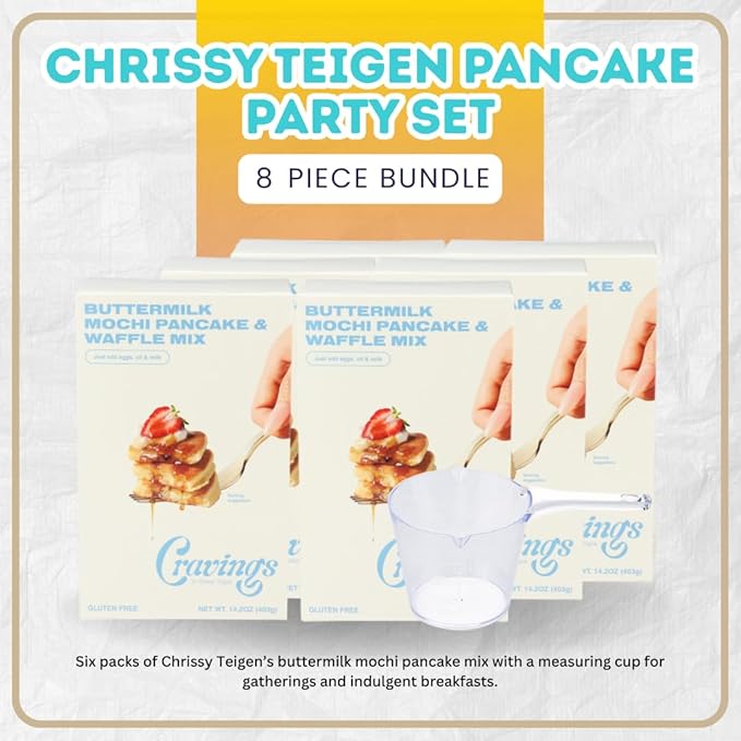 Butter Milk Pancake – 6x Buttermilk Mochi Pancake and Waffle Mix – 14.2OZ Bundle with 1 Cup Plastic Clear Measuring Cup – Rice Flour Blend with Buttermilk for Pancakes and Waffles – Gift Set (7 Items)