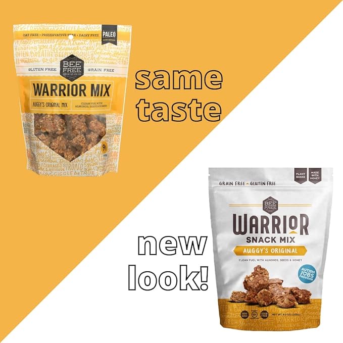BeeFree Warrior Mix Gluten Free Granola - Chunky Granola Bites | Paleo Low Carb Grain Free Preservative Free Oat Free | Granola for Yogurt Low Calorie Snack | Variety Pack 9 Oz Bags 3 Pack