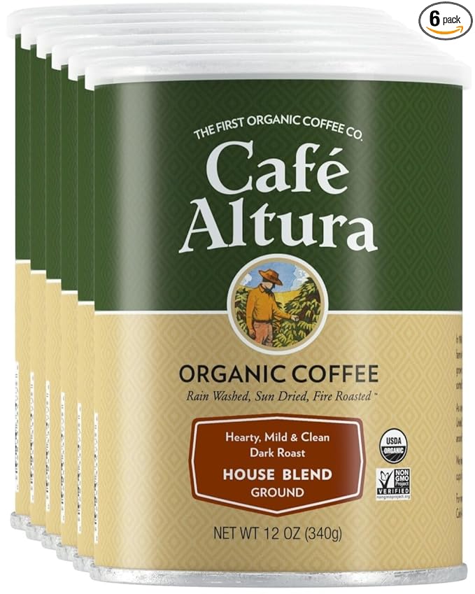 Cafe Altura Ground Organic Coffee House Blend 12 oz Can (Pack of 6)