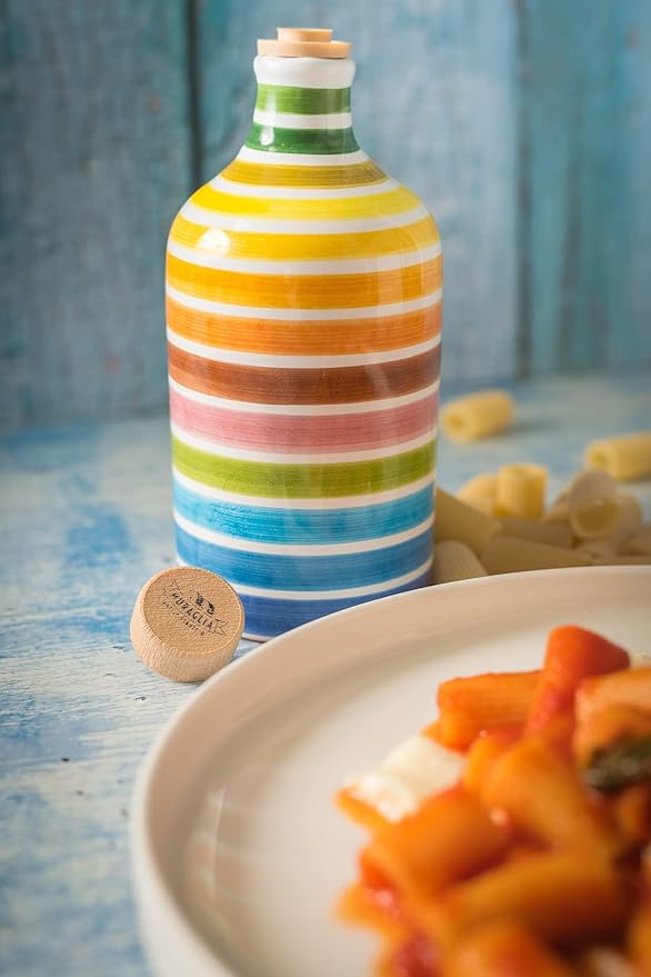 Antico Frantoio Muraglia | Premium Italian Extra Virgin Olive Oil | First Cold Pressed Gourmet EVOO | RAINBOW Arcobaleno Collectible Handmade Ceramic Bottle | 16.9 Fl.oz (500 ml)