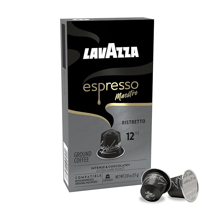 Lavazza Espresso Maestro Ristretto Aluminum Capsules Compatible with Nespresso* Original MachinesDark Espresso RoastArabica and Robusta Blend (120 Total Capsules)10 Count(Pack of 12)