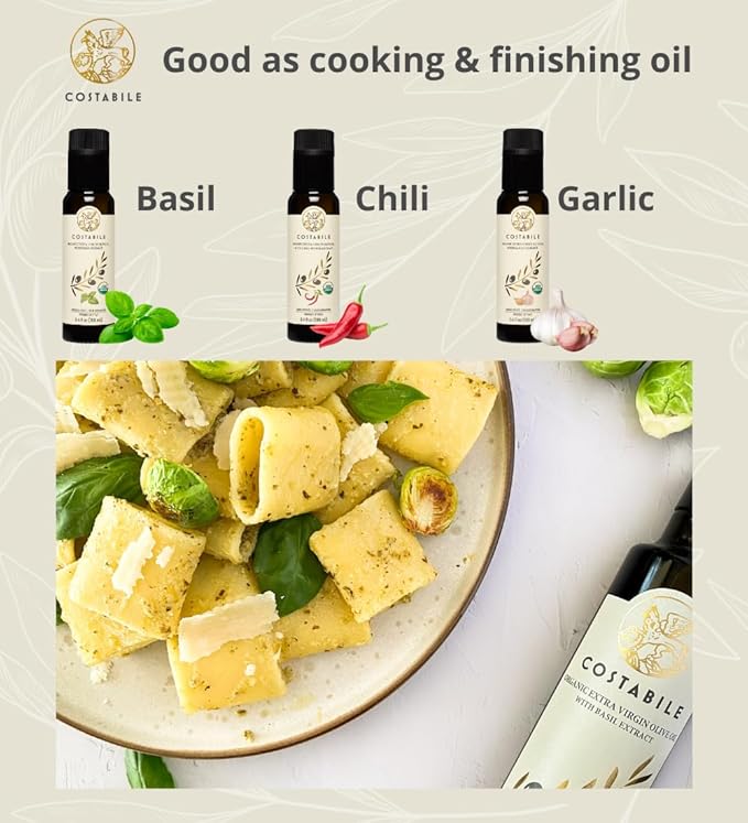 Infused Olive Oil Gift Sets - Organic Puglia Olive Oil Sampler Gift Set. Ideal for Italian and Edible Baskets. Gourmet Box for Food Lovers of 5 x 3.45 Fl.Oz.