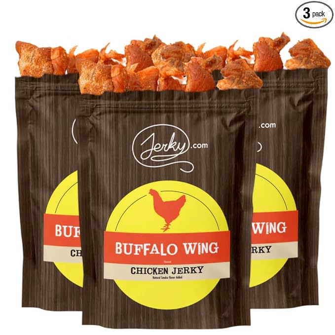 Buffalo Wing All Natural Chicken Jerky - 3 PACK - 100% Whole Muscle Chicken - Low Sodium No Added Preservatives No Added Nitrates &amp No Added MSG - 7.5 oz. total