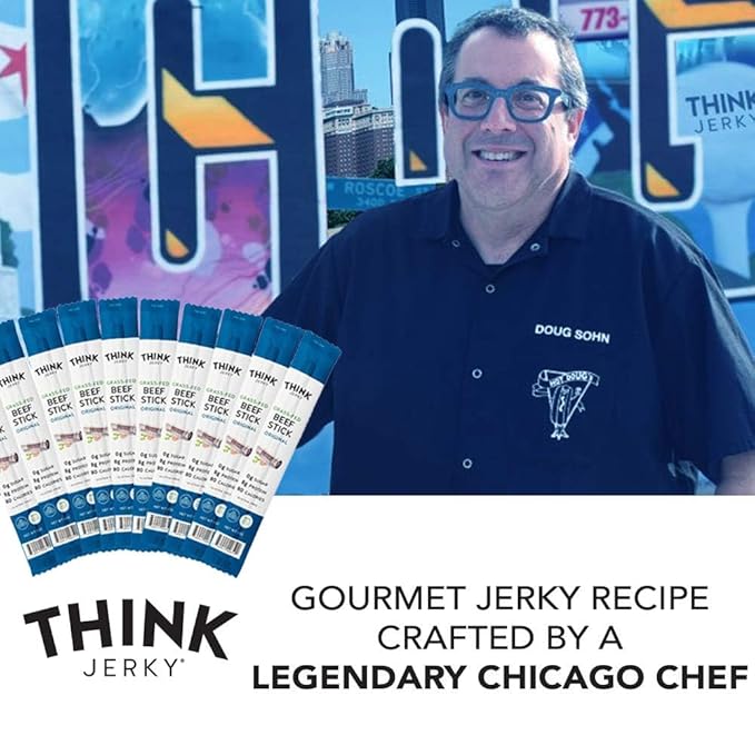 (Pack of 10 Sticks) Think Jerky Original Grass-Fed Beef Sticks (1.0 OZ/Stick)