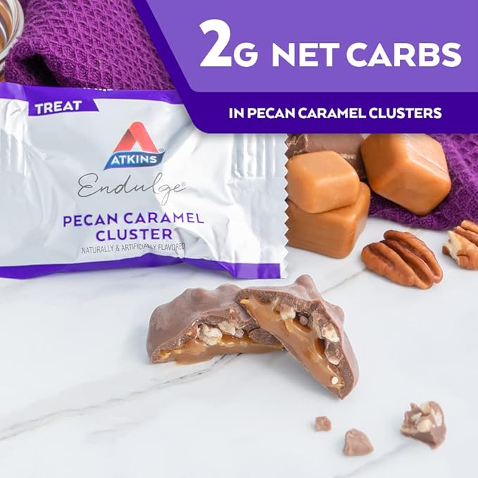 Atkins Pecan Caramel Clusters Dessert Favorite High in Fiber Low Carb 2g Sugar 60 Count