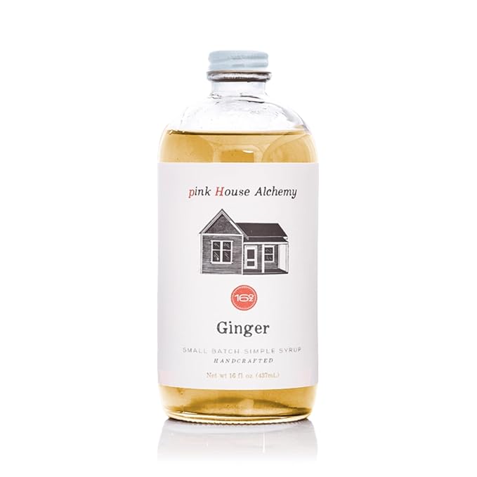 Pink House Alchemy Ginger Simple Syrup – 16oz Bottle – Handcrafted All-Natural Mixer for Coffee Cocktails Soda Lemonade Tea &amp Baking – Gluten-Free Non-GMO Vegan Small Batch (GIN1)