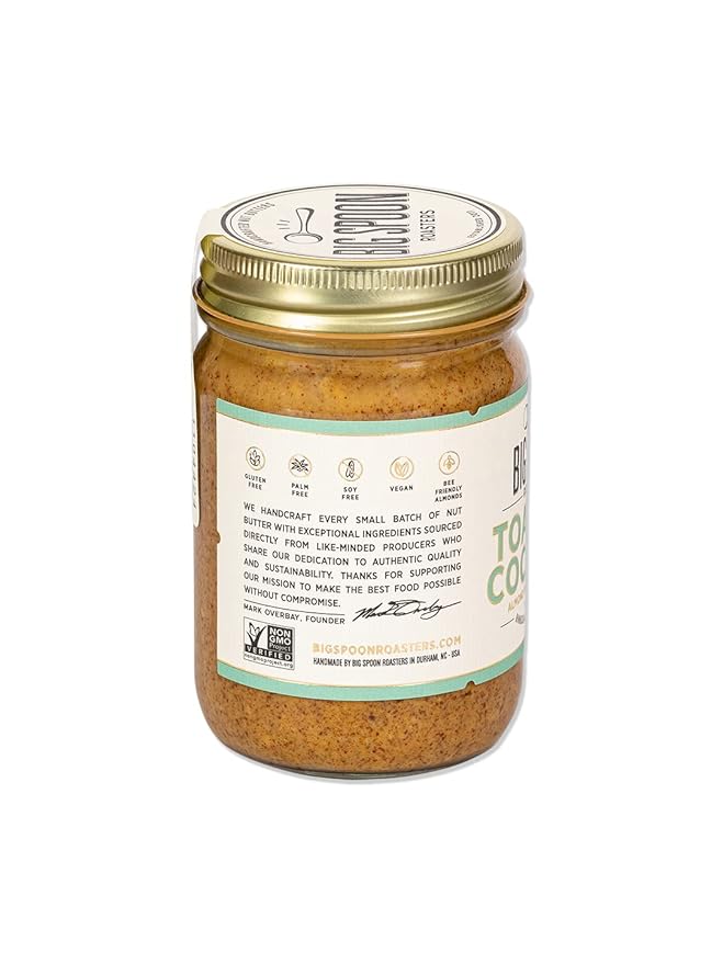 Big Spoon Roasters Toasted Coconut Almond Butter with Sea Salt - Keto Friendly Low Sugar Almond Butter - Crunchy &amp Bee-Friendly Almonds - Gourmet Vegan Almond Nut Butter - 2 x 13 Ounces