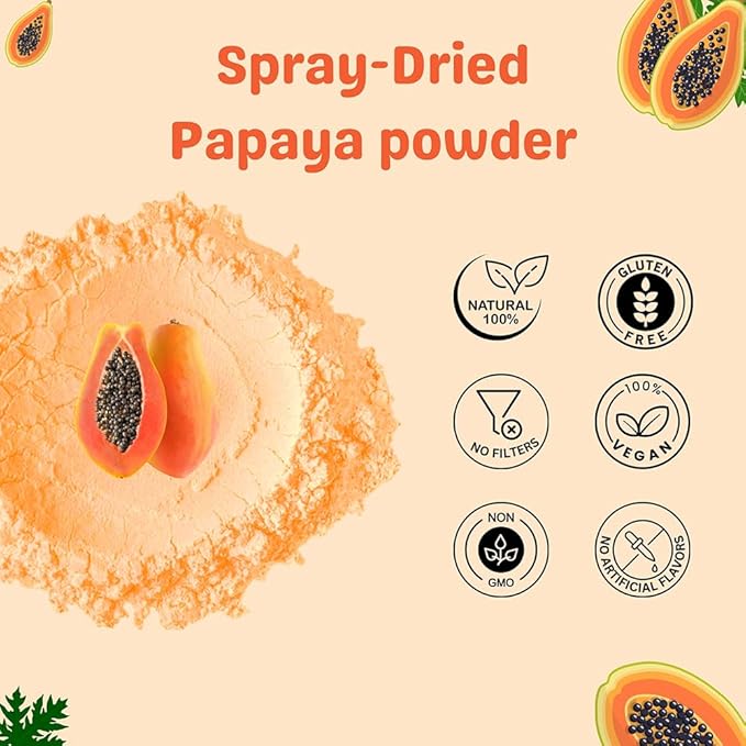 Papaya Fruit Powder 227g | 100% Natural Papaya Powder 8 oz for Juices Smoothies Milk Shakes Fruit Salads | Free from Preservatives Artificial Colors | Vegan Gluten-Free (Pack of 2)