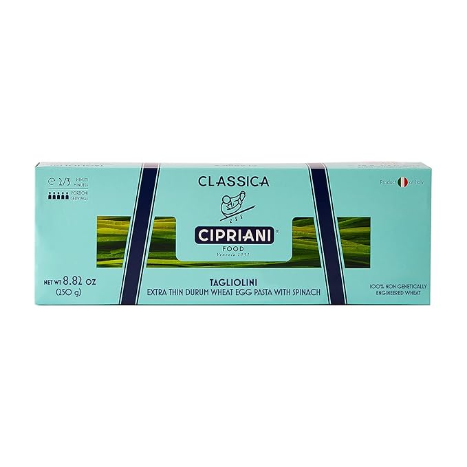 Cipriani Food Tagliolini Egg Pasta Noodles with Spinach - USDA Organic Italian Pasta Extra Thin Egg Noodle from Italy Non-GMO &amp Kosher - 250 Gram (Pack of 2)