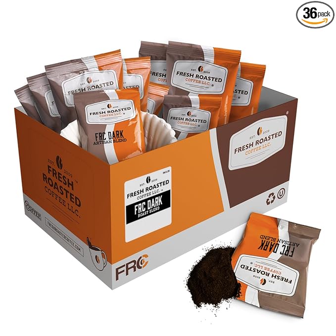 Fresh Roasted Coffee FRC Dark Roast Blend Pre-Ground Fractional Packs 2.25 Ounce 36 Count