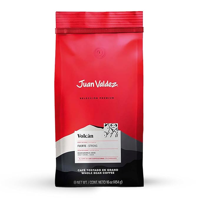 Juan Valdez Volcan Whole Bean Coffee - Dark Roast | 100% Colombian Arabica Beans | Premium Colombian Coffee with Low Acidity and Notes Of Sweet Caramel &amp Cocoa | 16 oz / 454 gr