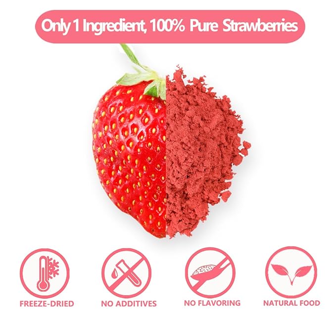 Premium Freeze Dried Strawberry Powder 1LB /453g 1 IngredientNo Sugar Added100% Natural Strawberry Powder for BakingNo Additives.