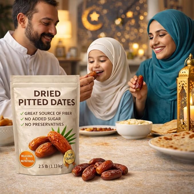 Dried Pitted Dates 2 lb Bag Naturally Sweet Snack No Added Sugar No Preservatives Sun-Dried High Fiber Healthy Fruit Snack Dates for Baking &amp Snacking