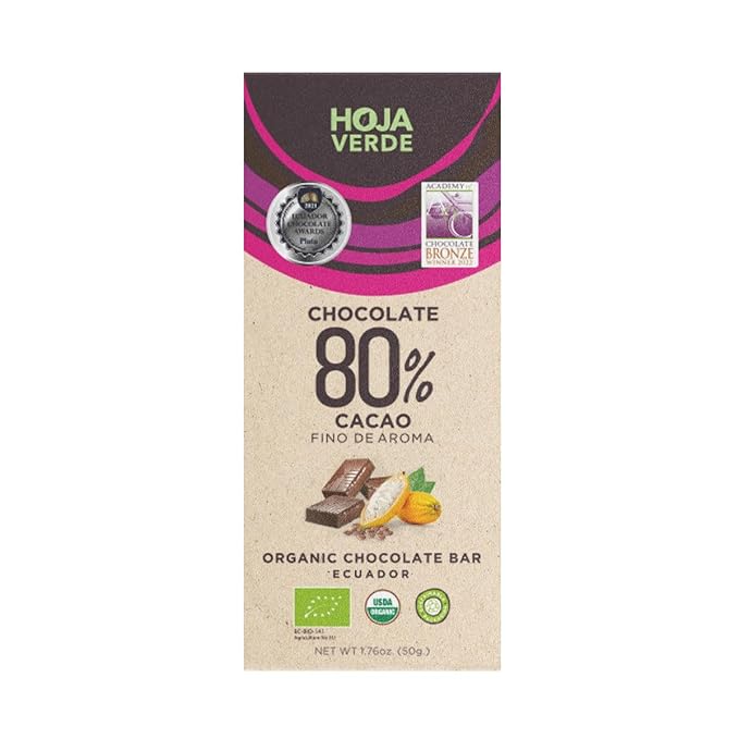 Hoja Verde Organic Dark Chocolate 80% Dark Chocolate I Vegan Gluten Free Soy Free Non GMO Paleo
