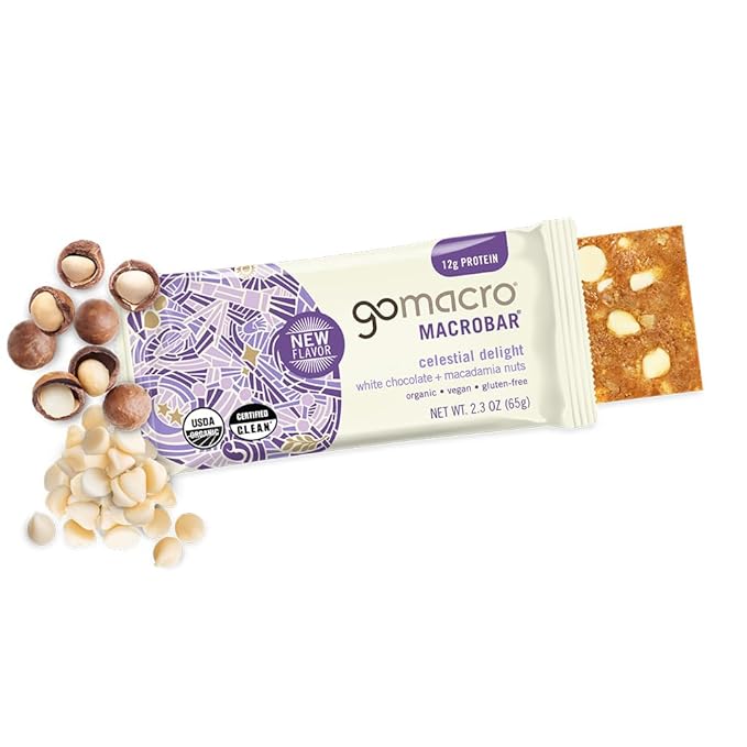 GoMacro MacroBar Organic Vegan Protein Bars - White Chocolate + Macadamia Nuts (2.3 Ounce Bars 12 Count)